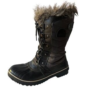 Sorel Women's Sz 8 Waterproof Tofino II Snow Boots Faux Fur Lined Quilted Black